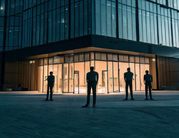 security guards Infront of a office park - cropped